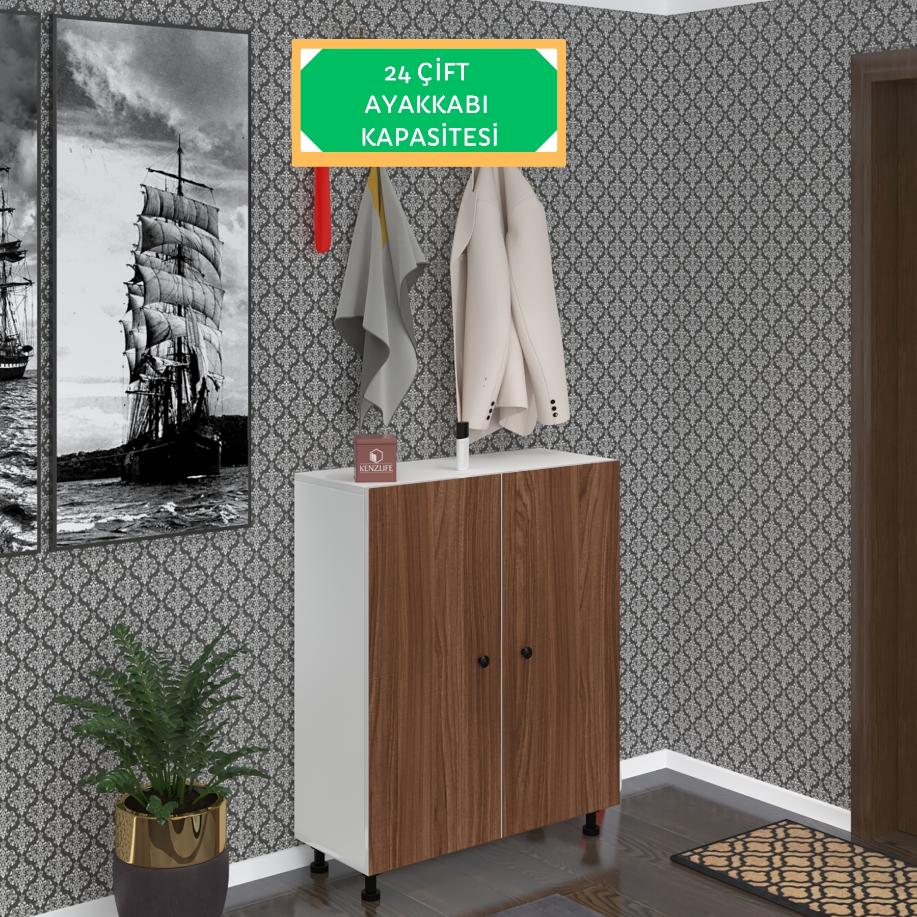Kenzlife ayakkabılık galoş6 cvzbyz 53*080*32 kapaklı 6 raflı 24 çift ayakkabı kapasitesi