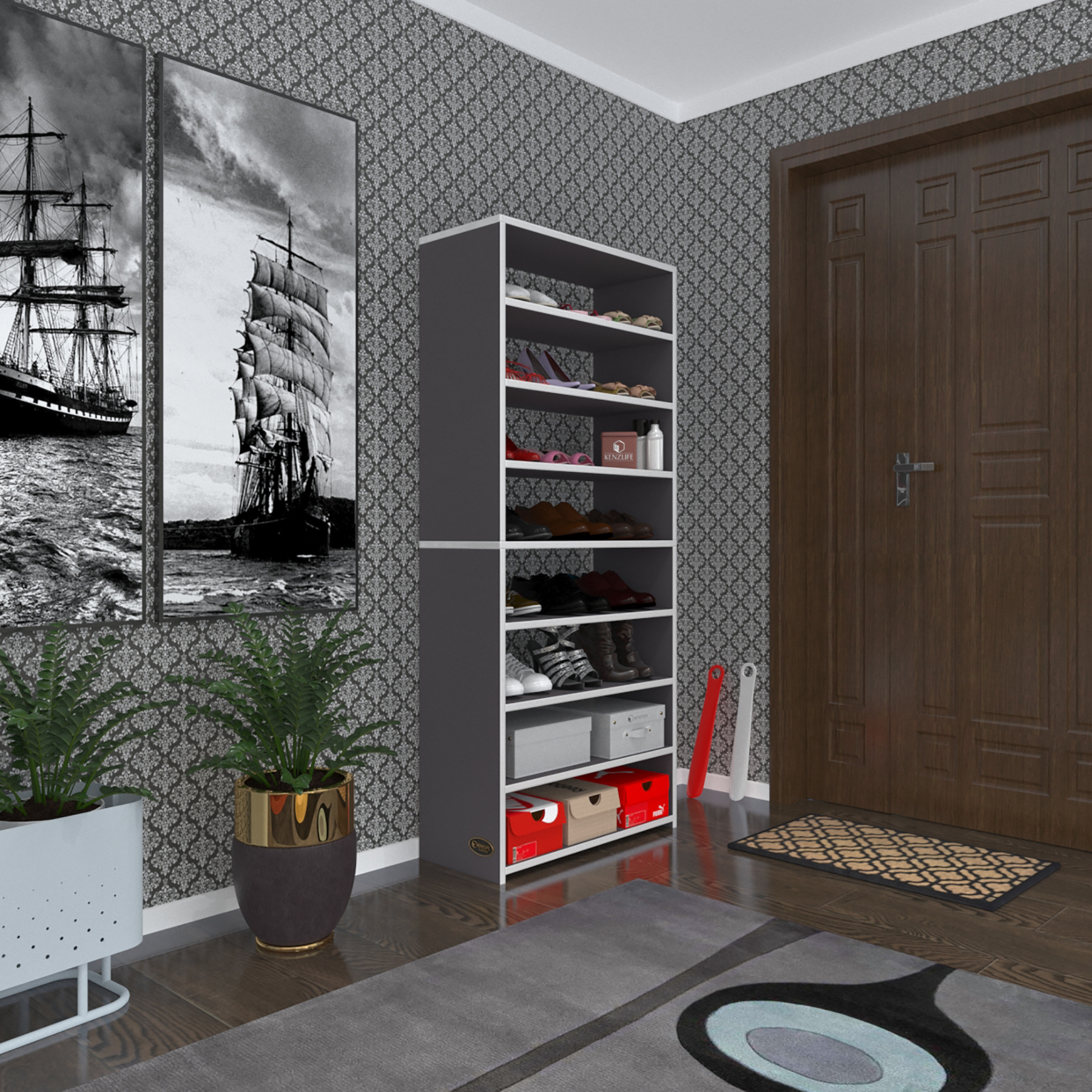 Kenzlife ayakkabılık goya gri 160*70*30 arkalıksız ayakkabı ofis dolabı iki bölme