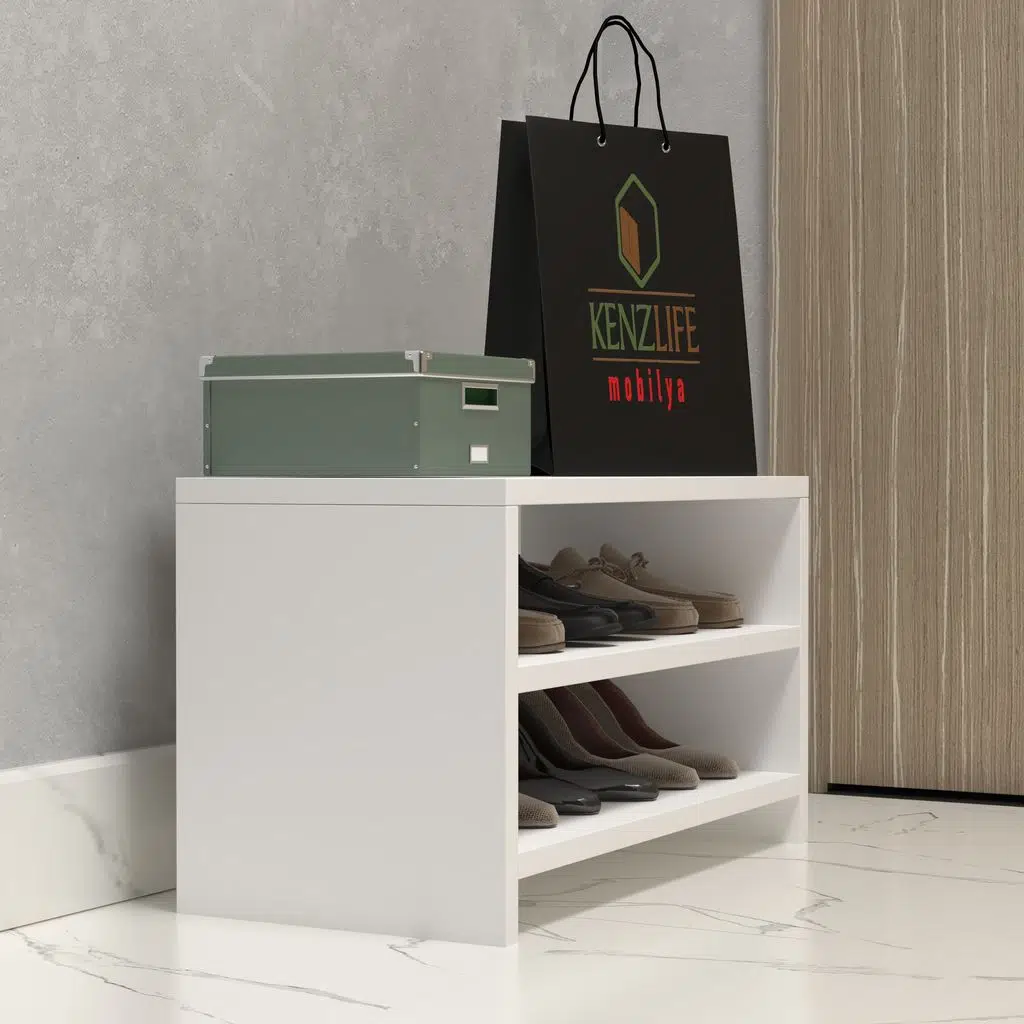 Kenzlife ayakkabılık konevi mat beyaz suntalam 035*060*30 altı çift ayakkabı kapasitesi arkalıksız 