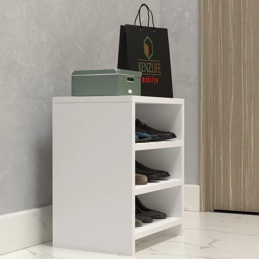 Kenzlife ayakkabılık konevi mat beyaz suntalam 050*040*30 altı çift ayakkabı kapasitesi arkalıksız 