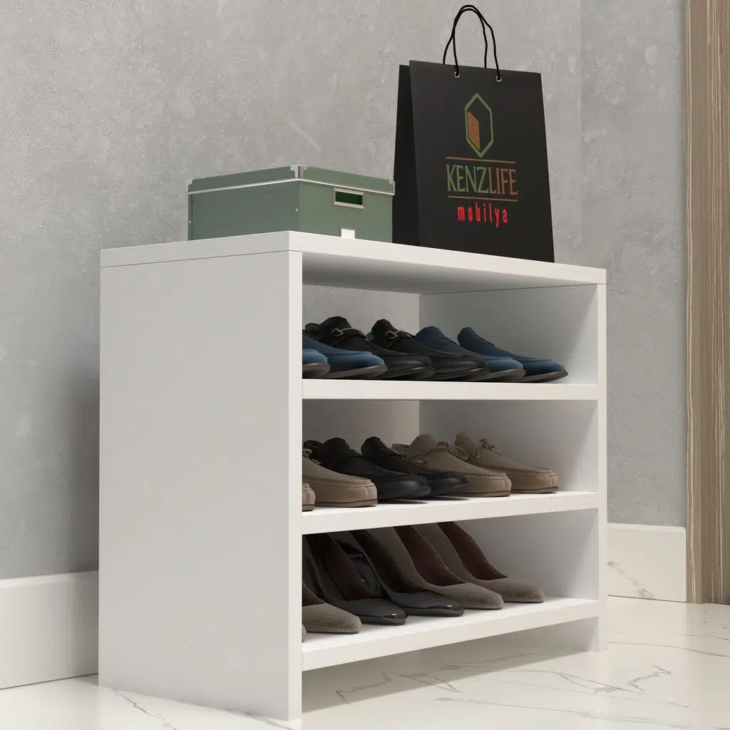 Kenzlife ayakkabılık konevi mat beyaz suntalam 050*060*30 dokuz çift ayakkabı kapasitesi arkalıksız 