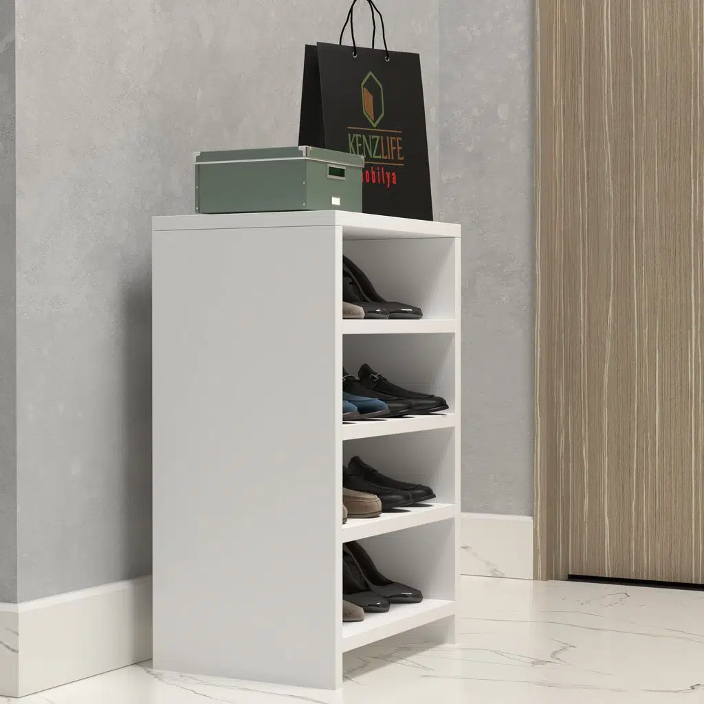 Kenzlife ayakkabılık konevi mat beyaz suntalam 065*040*30 sekiz çift ayakkabı kapasitesi arkalıksız 