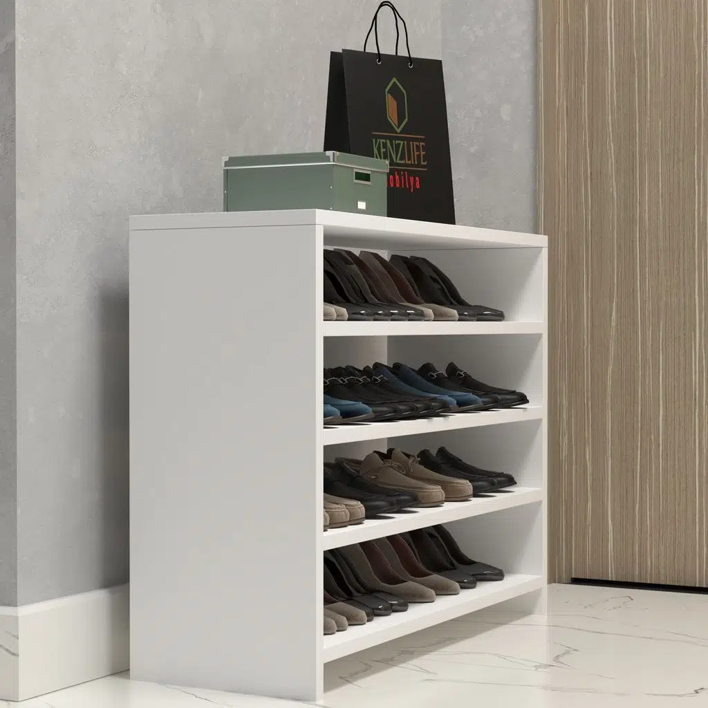 Kenzlife ayakkabılık konevi mat beyaz suntalam 065*080*30 onaltı çift ayakkabı kapasitesi arkalıksız 