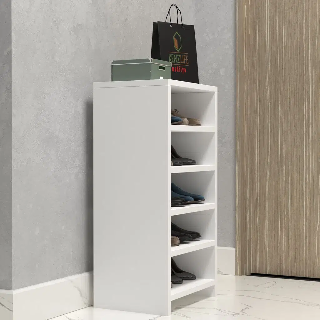 Kenzlife ayakkabılık konevi mat beyaz suntalam 080*040*30 on çift ayakkabı kapasitesi arkalıksız 