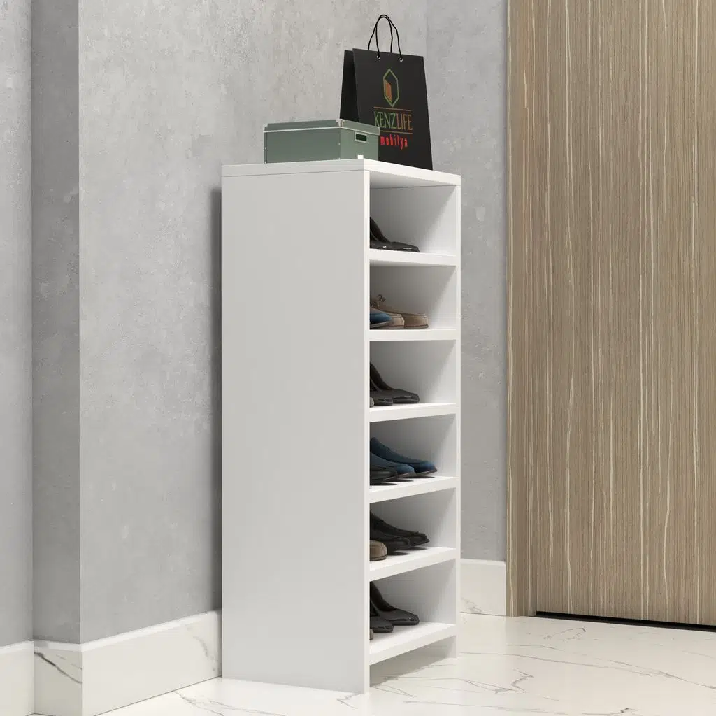 Kenzlife ayakkabılık konevi mat beyaz suntalam 095*040*30 oniki çift ayakkabı kapasitesi arkalıksız 