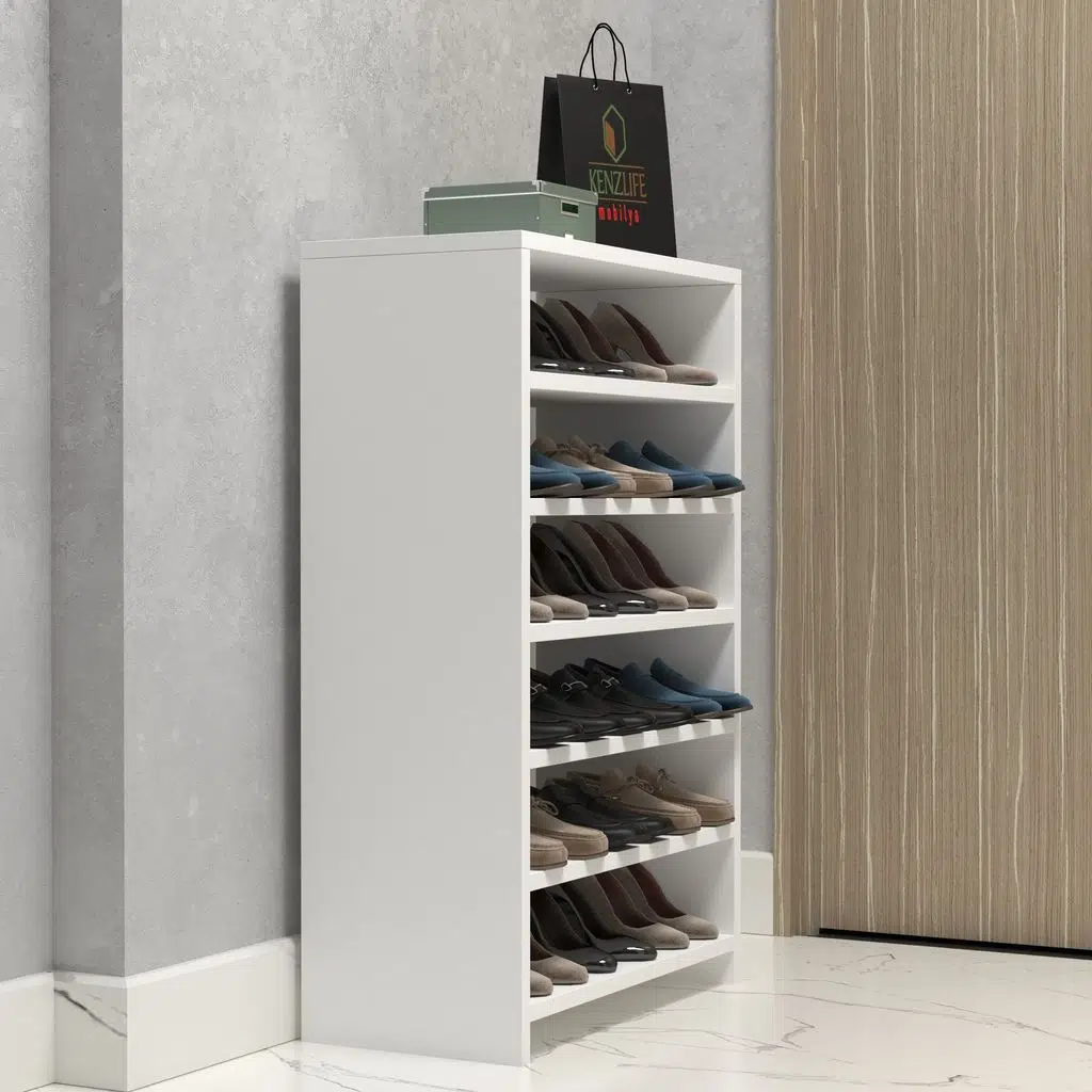 Kenzlife ayakkabılık konevi mat beyaz suntalam 095*060*30 onsekiz çift ayakkabı kapasitesi arkalıksız 