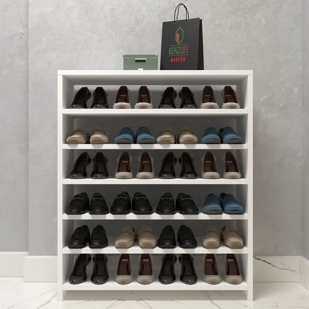 Kenzlife ayakkabılık konevi mat beyaz suntalam 095*080*30 yimidört çift ayakkabı kapasitesi arkalıksız 