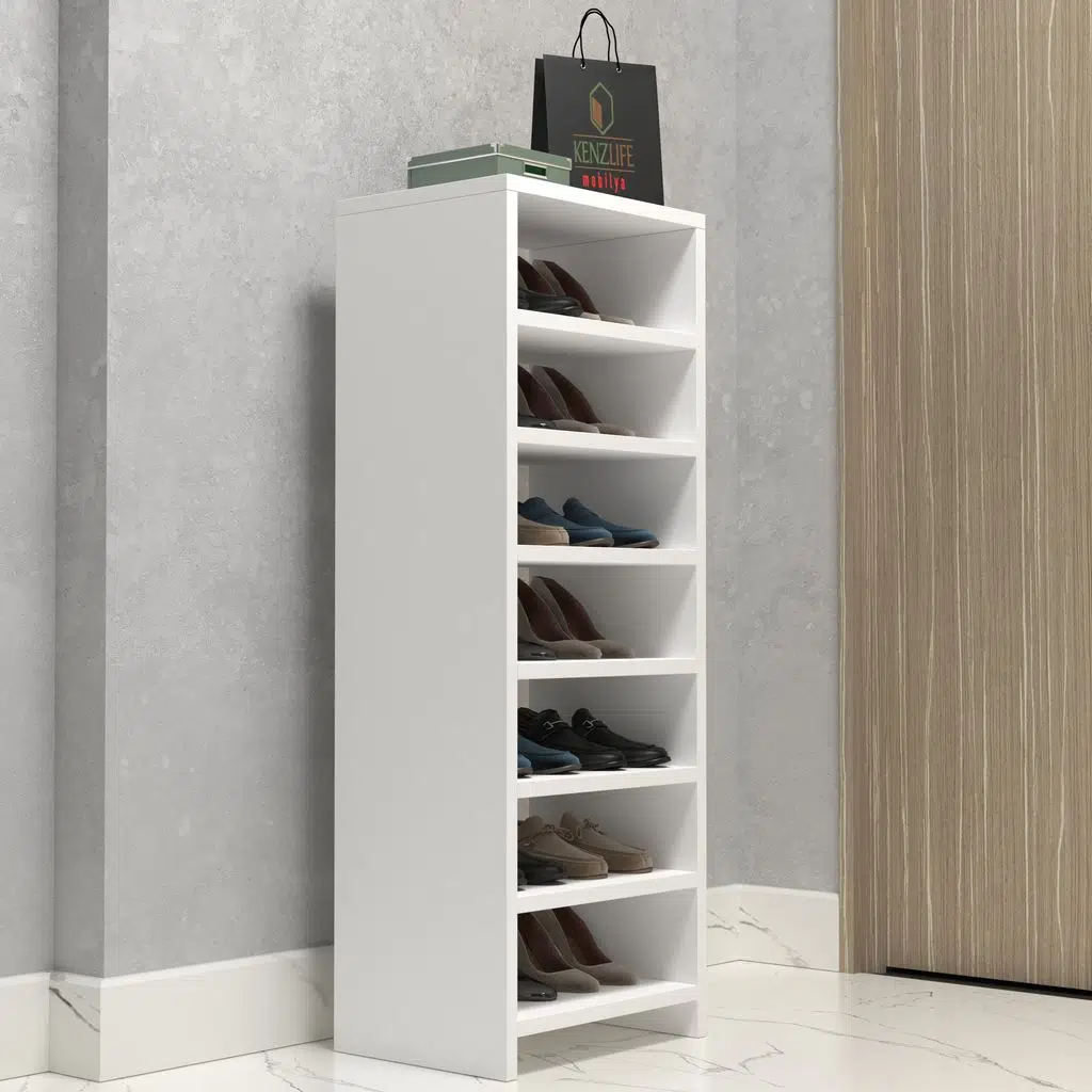 Kenzlife ayakkabılık konevi mat beyaz suntalam 110*040*30 ondört çift ayakkabı kapasitesi arkalıksız 