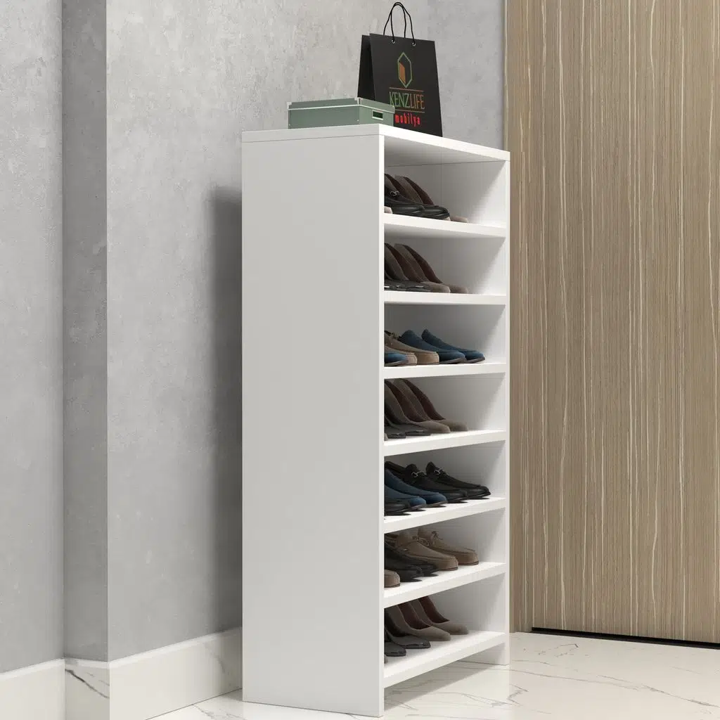 Kenzlife ayakkabılık konevi mat beyaz suntalam 110*060*30 yirmibir çift ayakkabı kapasitesi arkalıksız 