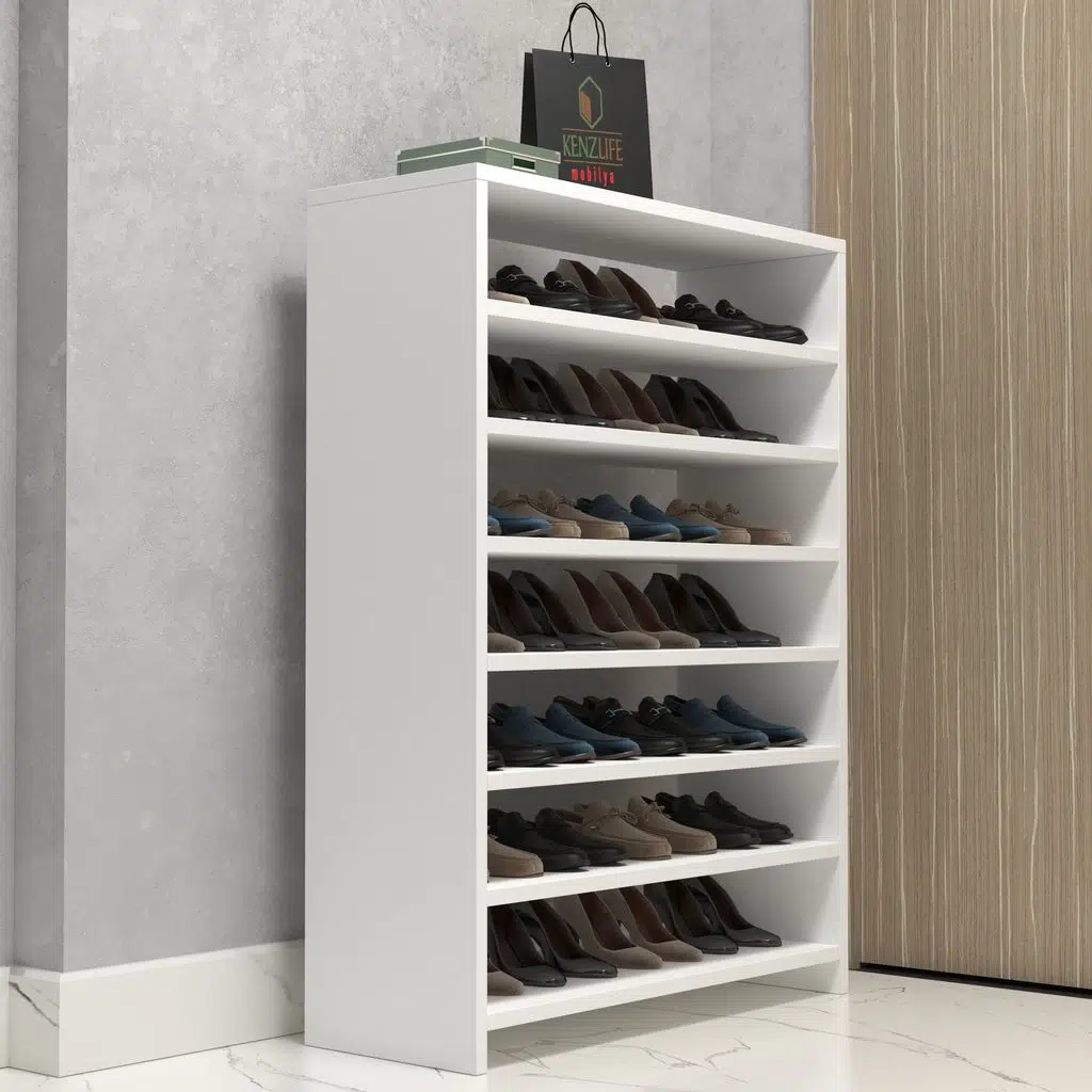 Kenzlife ayakkabılık konevi mat beyaz suntalam 110*080*30 yimisekiz çift ayakkabı kapasitesi arkalıksız 