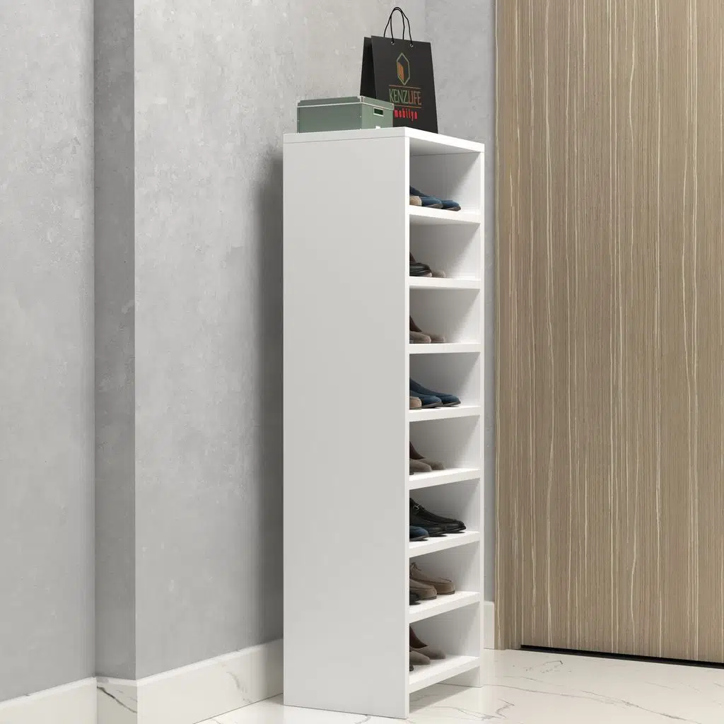 Kenzlife ayakkabılık konevi mat beyaz suntalam 125*040*30 onaltı çift ayakkabı kapasitesi arkalıksız 