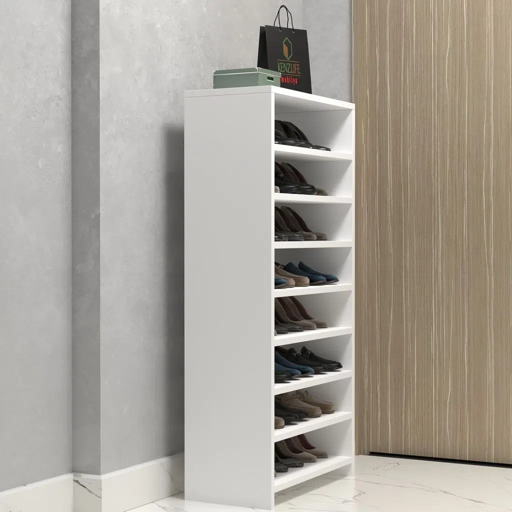 Kenzlife ayakkabılık konevi mat beyaz suntalam 125*060*30 yirmidört çift ayakkabı kapasitesi arkalıksız 