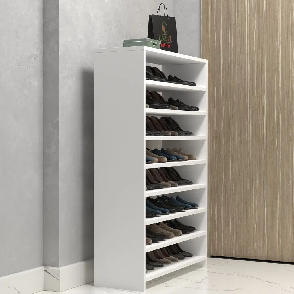 Kenzlife ayakkabılık konevi mat beyaz suntalam 125*080*30 otuziki çift ayakkabı kapasitesi arkalıksız 