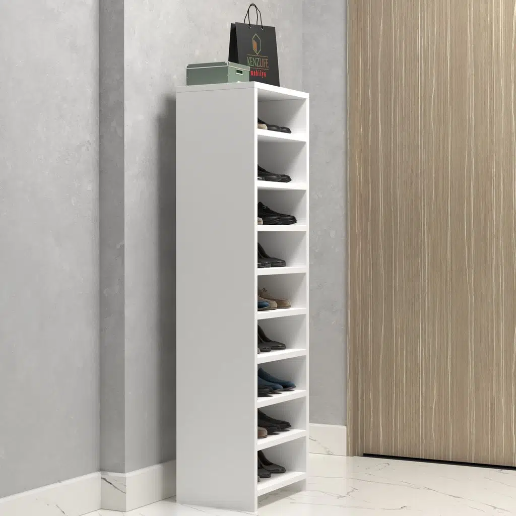 Kenzlife ayakkabılık konevi mat beyaz suntalam 140*040*30 onsekiz çift ayakkabı kapasitesi arkalıksız 