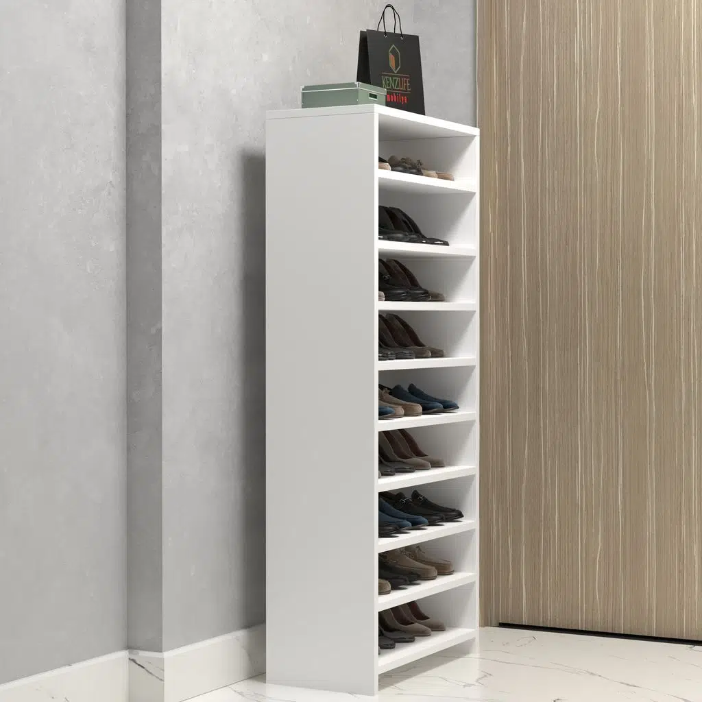 Kenzlife ayakkabılık konevi mat beyaz suntalam 140*060*30 yirmiyedi çift ayakkabı kapasitesi arkalıksız 