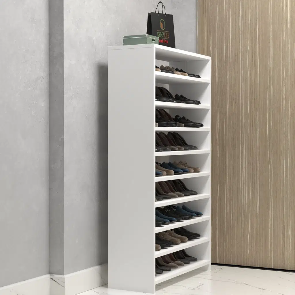 Kenzlife ayakkabılık konevi mat beyaz suntalam 140*080*30 otuzaltı çift ayakkabı kapasitesi arkalıksız 