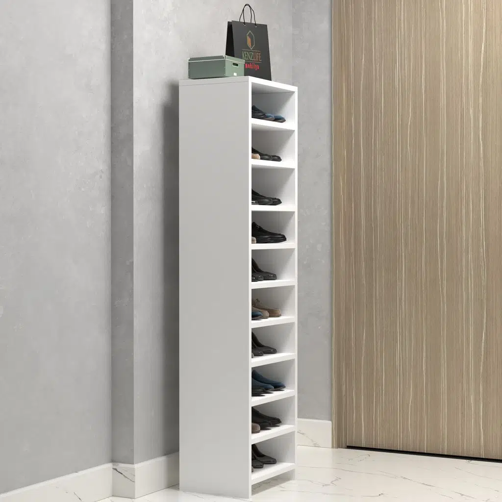 Kenzlife ayakkabılık konevi mat beyaz suntalam 155*040*30 yirmi çift ayakkabı kapasitesi arkalıksız 