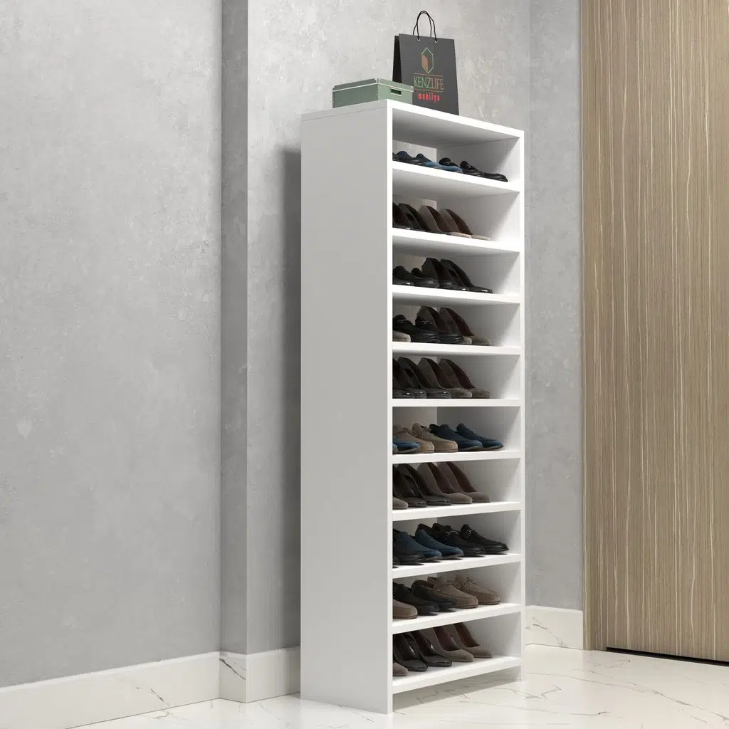 Kenzlife ayakkabılık konevi mat beyaz suntalam 155*060*30 otuz çift ayakkabı kapasitesi arkalıksız 