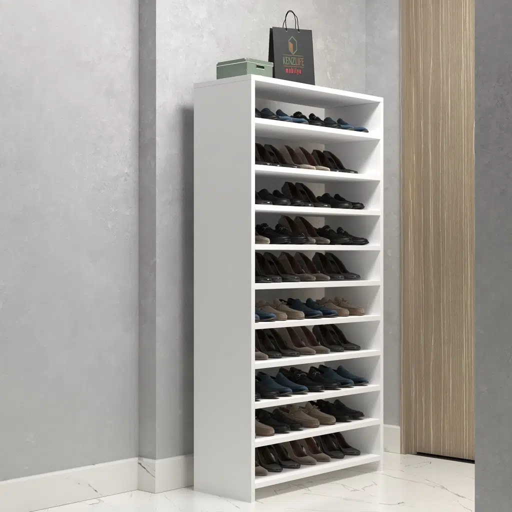 Kenzlife ayakkabılık konevi mat beyaz suntalam 155*080*30 kırk çift ayakkabı kapasitesi arkalıksız 