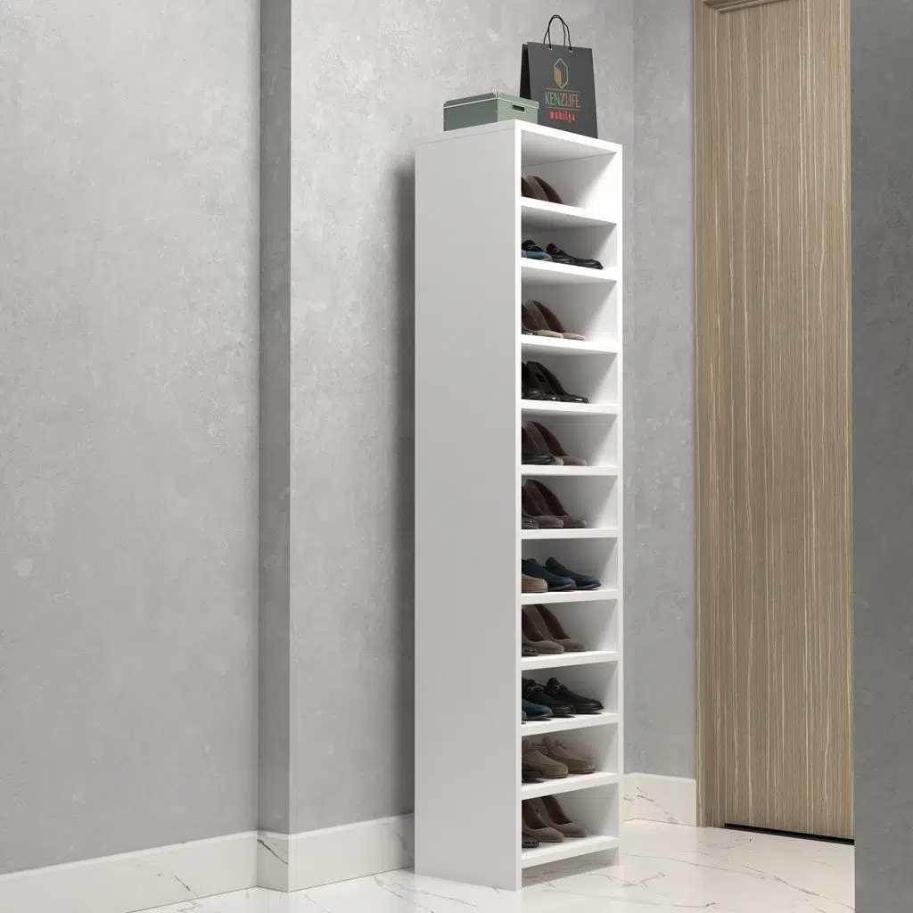 Kenzlife ayakkabılık konevi mat beyaz suntalam 170*040*30 yirmiiki çift ayakkabı kapasitesi arkalıksız 