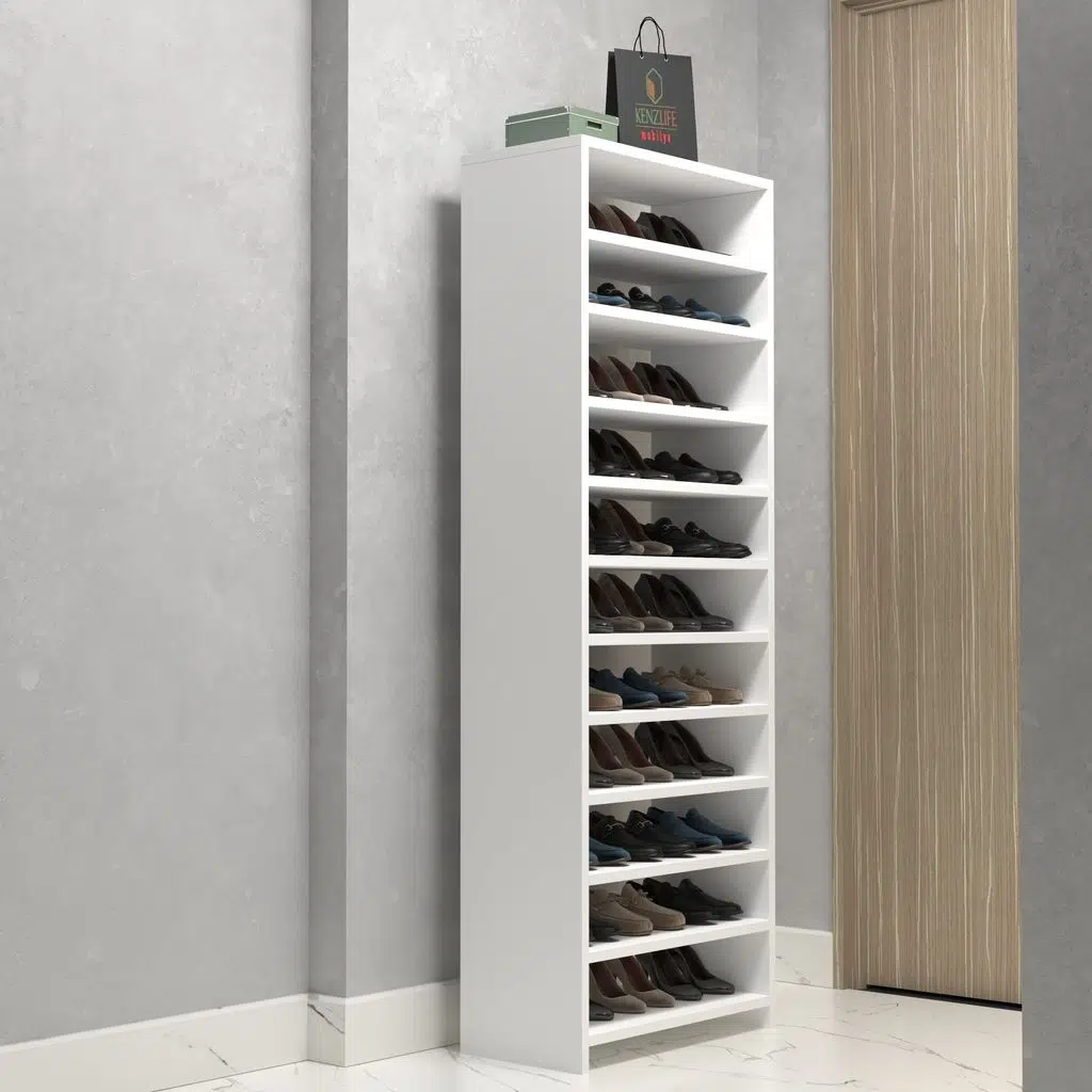 Kenzlife ayakkabılık konevi mat beyaz suntalam 170*060*30 otuzüç çift ayakkabı kapasitesi arkalıksız 