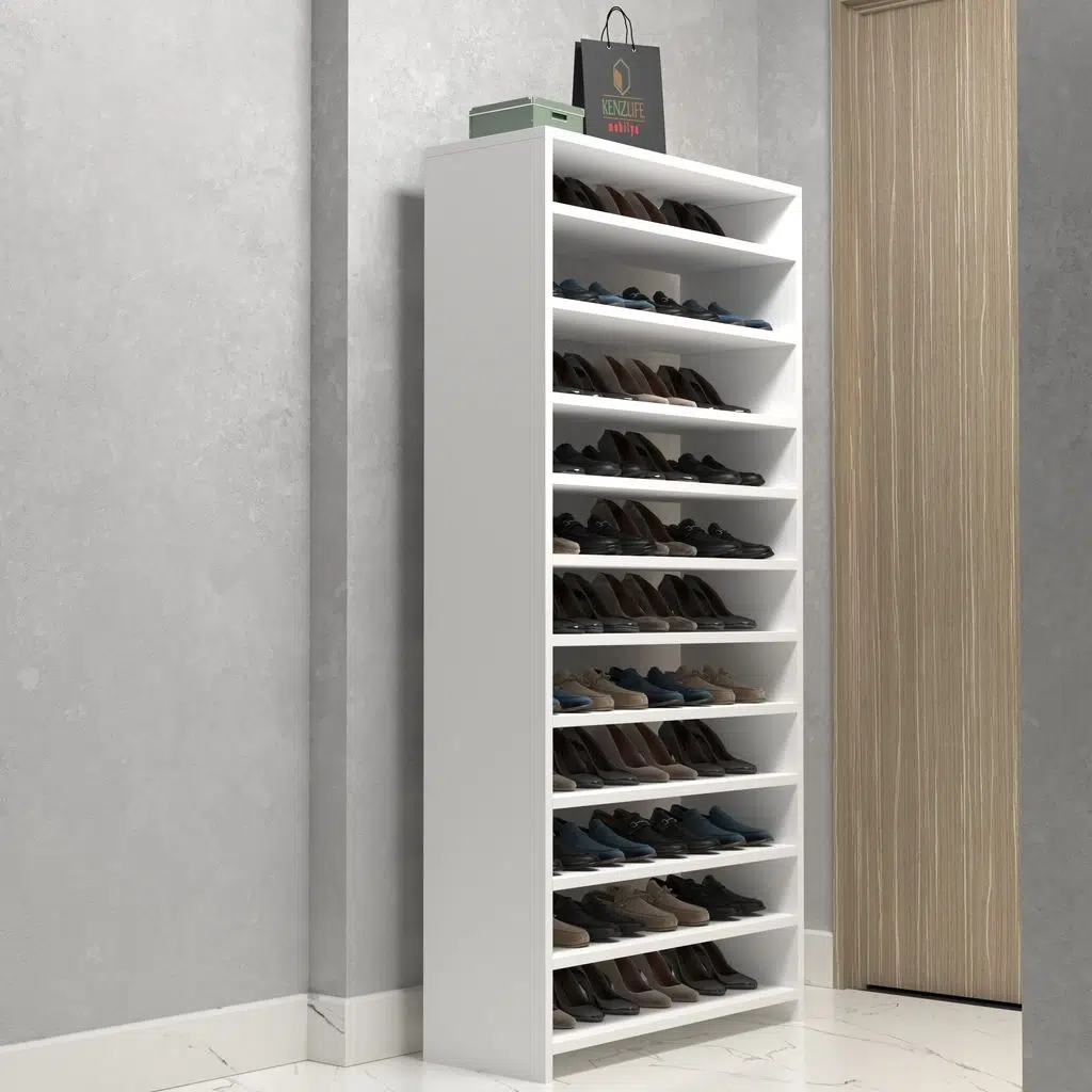 Kenzlife ayakkabılık konevi mat beyaz suntalam 170*080*30 kırkdört çift ayakkabı kapasitesi arkalıksız 