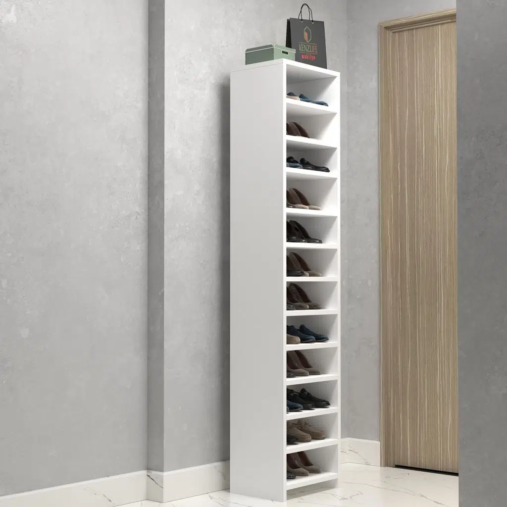 Kenzlife ayakkabılık konevi mat beyaz suntalam 183*040*30 yirmidört çift ayakkabı kapasitesi arkalıksız 