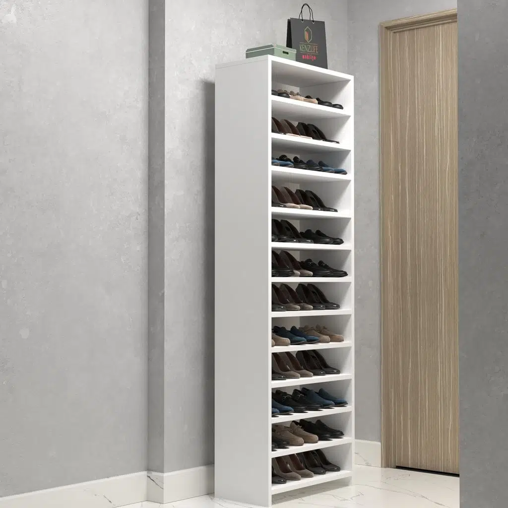 Kenzlife ayakkabılık konevi mat beyaz suntalam 183*060*30 otuzaltı çift ayakkabı kapasitesi arkalıksız 