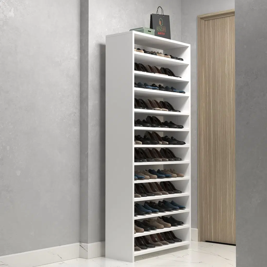 Kenzlife ayakkabılık konevi mat beyaz suntalam 183*080*30 kırksekiz çift ayakkabı kapasitesi arkalıksız 