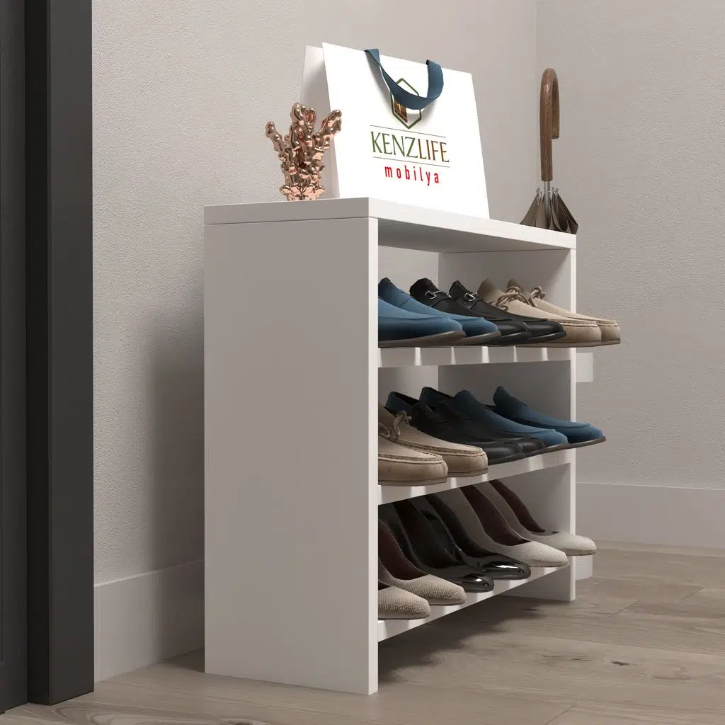 Kenzlife ayakkabılık mısri mat beyaz suntalam 050*060*20 dokuz çift ayakkabı kapasitesi arkalıksız 