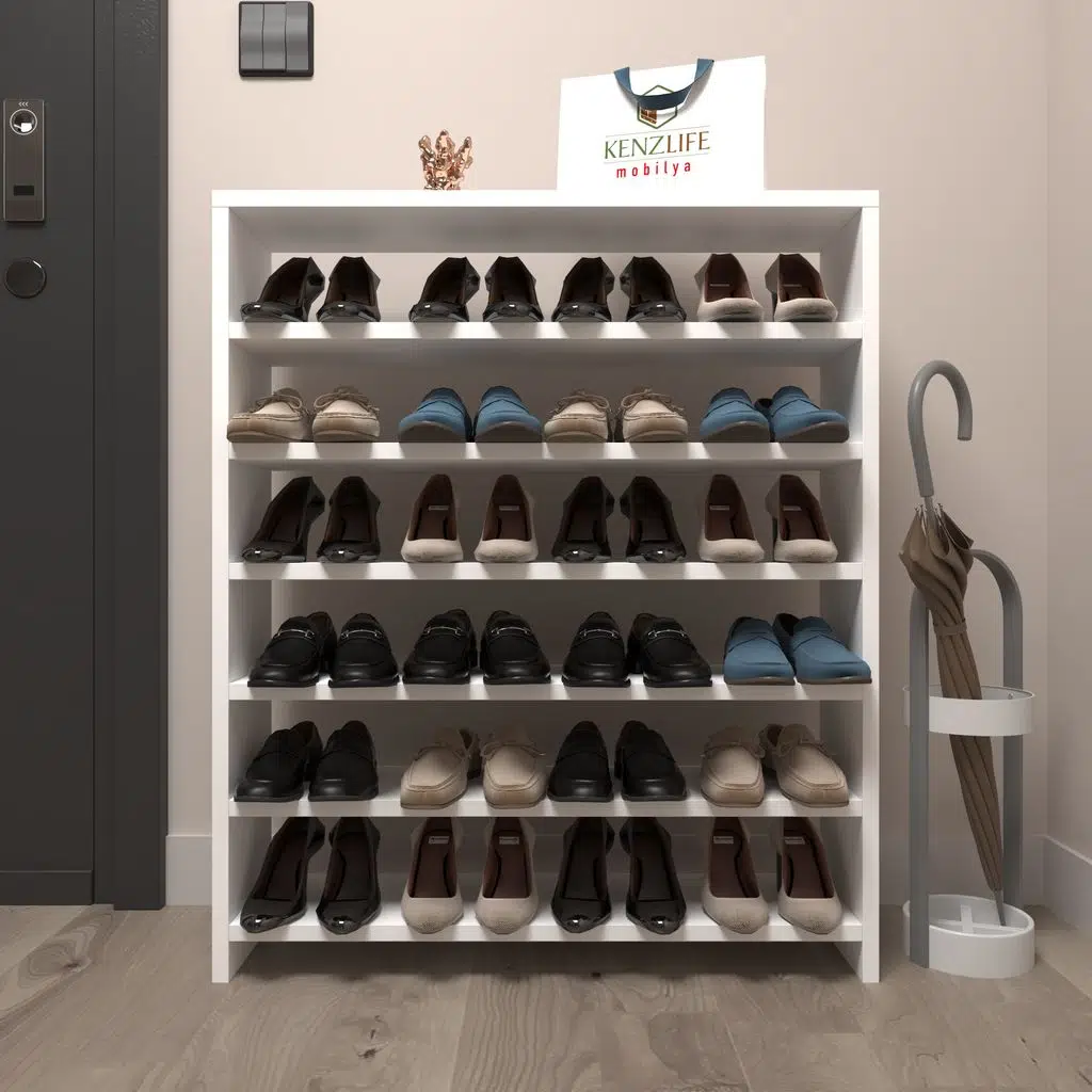 Kenzlife ayakkabılık mısri mat beyaz suntalam 095*080*20 yimidört çift ayakkabı kapasitesi arkalıksız 