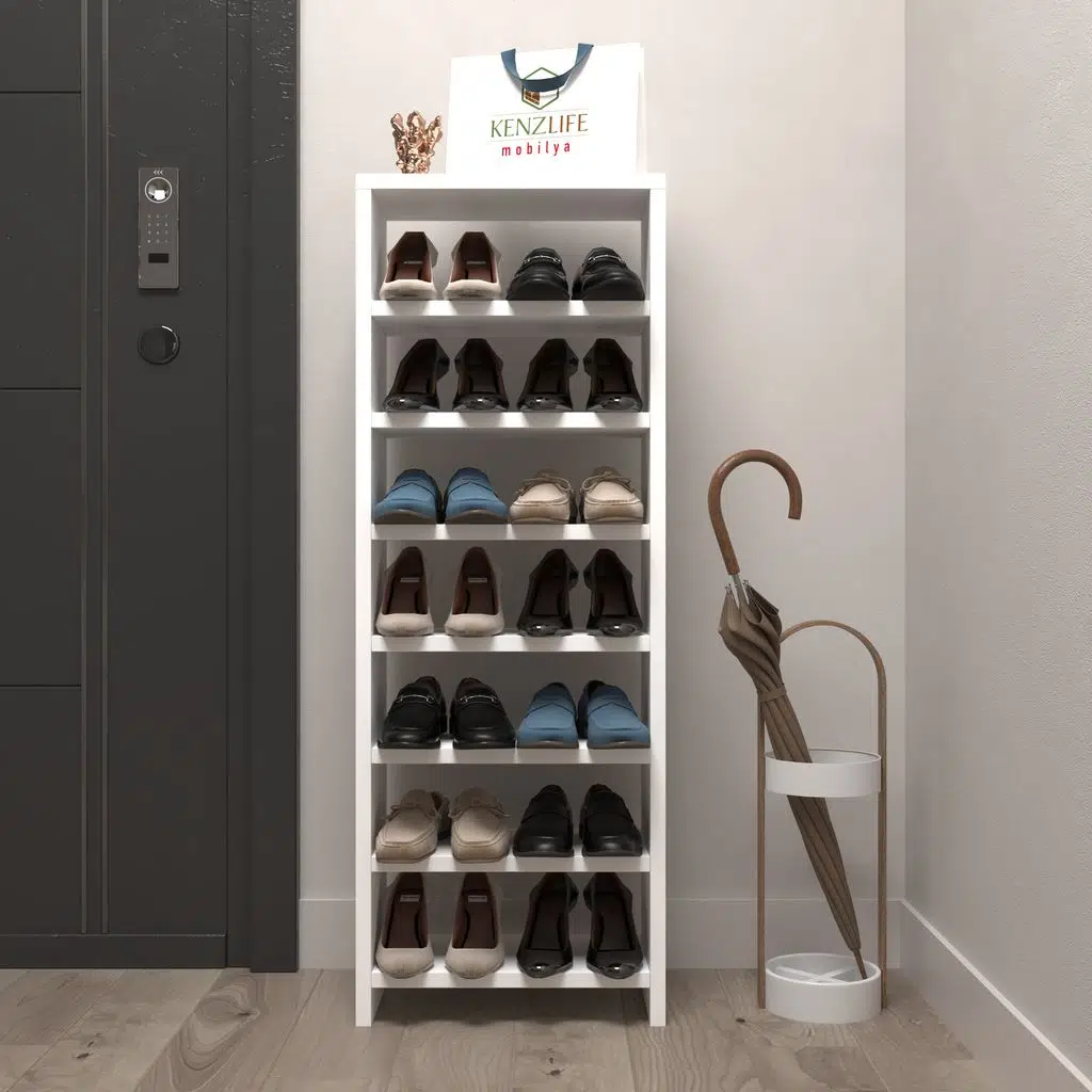 Kenzlife ayakkabılık mısri mat beyaz suntalam 110*040*20 ondört çift ayakkabı kapasitesi arkalıksız 