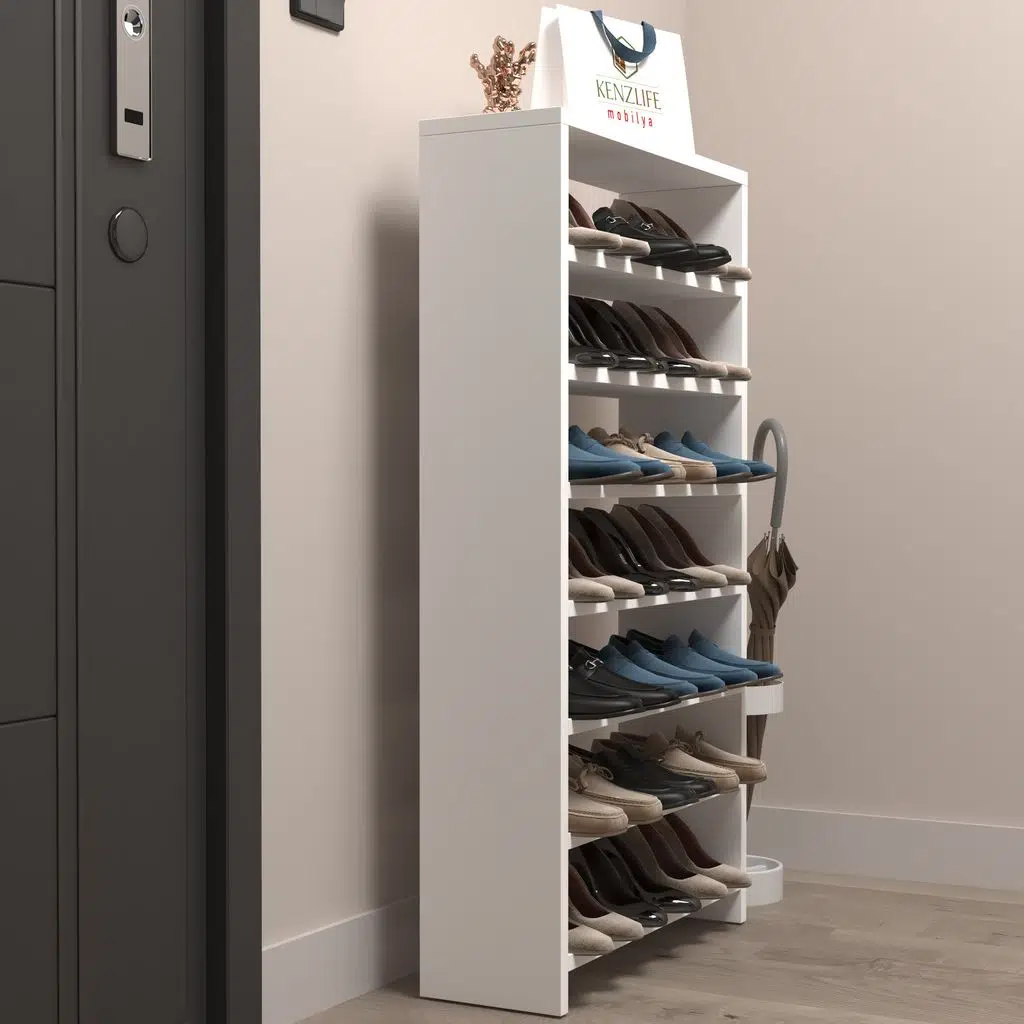 Kenzlife ayakkabılık mısri mat beyaz suntalam 110*060*20 yirmibir çift ayakkabı kapasitesi arkalıksız 