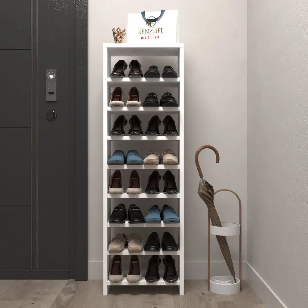 Kenzlife ayakkabılık mısri mat beyaz suntalam 125*040*20 onaltı çift ayakkabı kapasitesi arkalıksız 