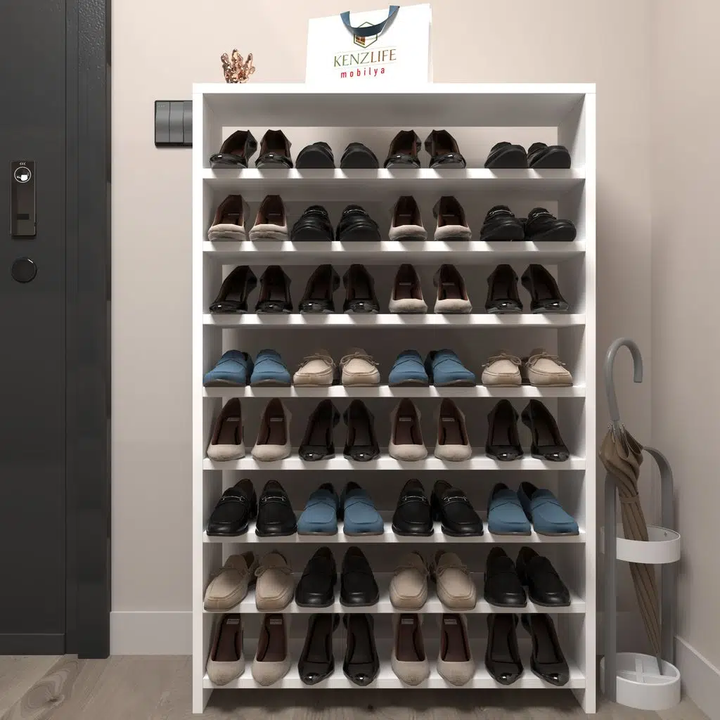 Kenzlife ayakkabılık mısri mat beyaz suntalam 125*080*20 otuziki çift ayakkabı kapasitesi arkalıksız 