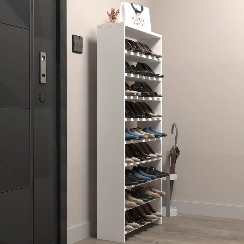 Kenzlife ayakkabılık mısri mat beyaz suntalam 140*060*20 yirmiyedi çift ayakkabı kapasitesi arkalıksız 