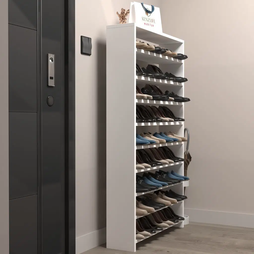 Kenzlife ayakkabılık mısri mat beyaz suntalam 155*060*20 otuz çift ayakkabı kapasitesi arkalıksız 