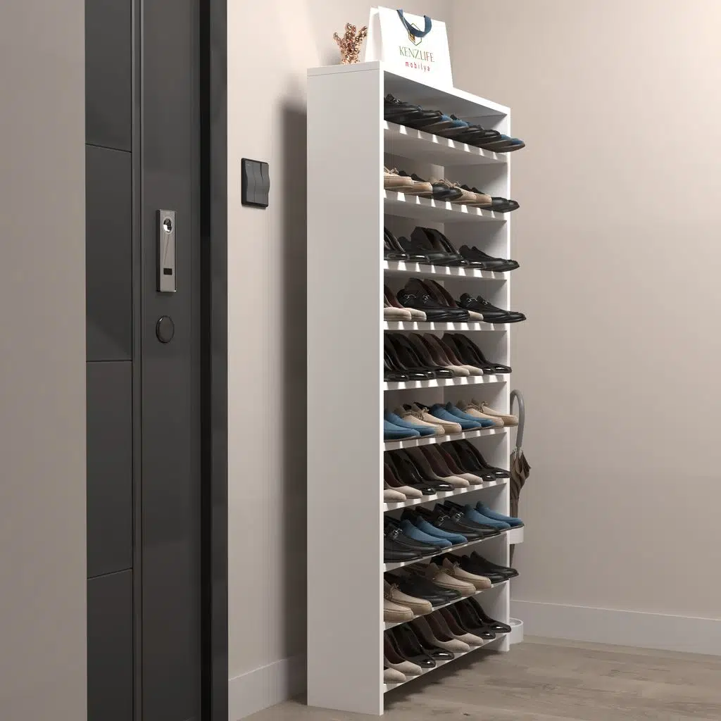 Kenzlife ayakkabılık mısri mat beyaz suntalam 170*060*20 otuzüç çift ayakkabı kapasitesi arkalıksız 