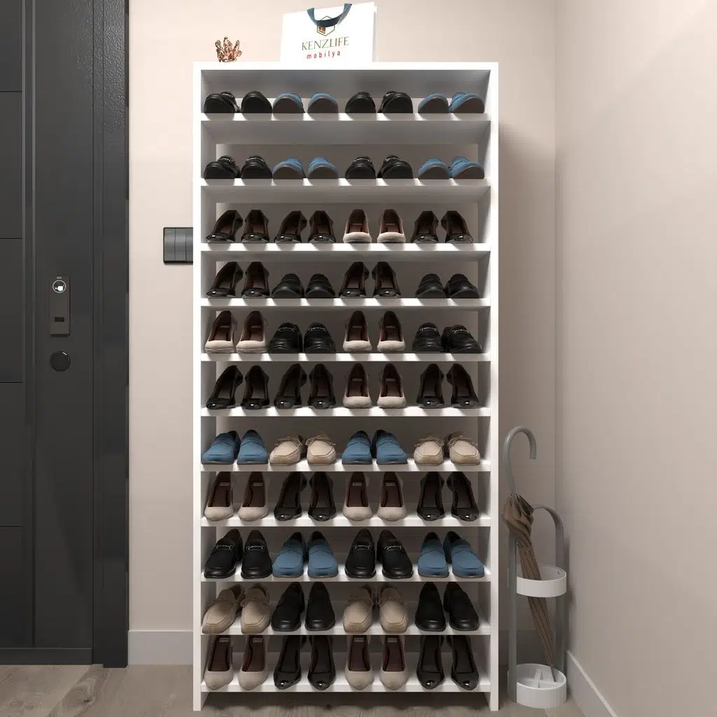 Kenzlife ayakkabılık mısri mat beyaz suntalam 170*080*20 kırkdört çift ayakkabı kapasitesi arkalıksız 
