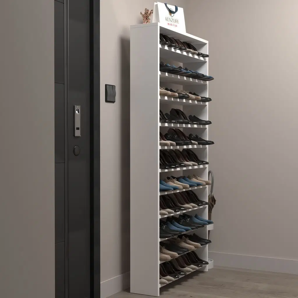 Kenzlife ayakkabılık mısri mat beyaz suntalam 183*060*20 otuzaltı çift ayakkabı kapasitesi arkalıksız 