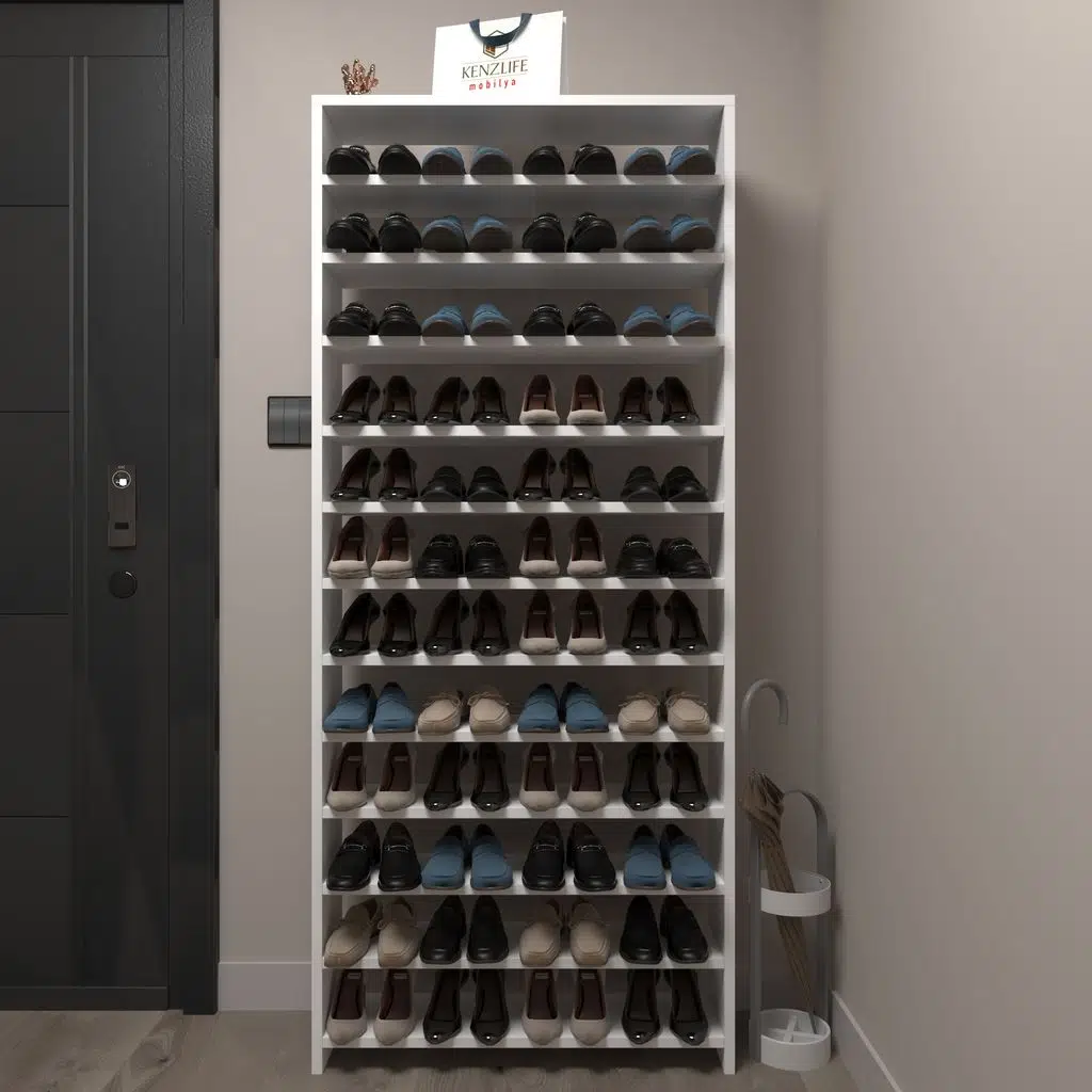 Kenzlife ayakkabılık mısri mat beyaz suntalam 183*080*20 kırksekiz çift ayakkabı kapasitesi arkalıksız 