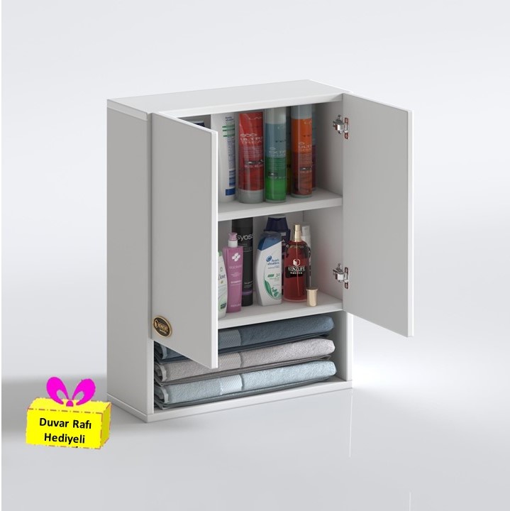Kenzlife banyo ecza dolabı bakunin byz 60*40*20 mutfak (m)üst arkalıklı alt arkalıksız + tekli duvar rafı hediyeli