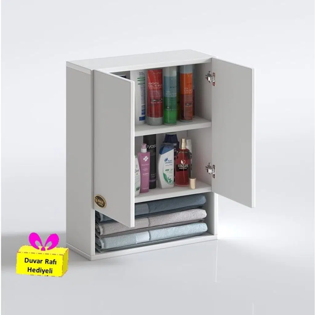 Kenzlife banyo ecza dolabı bakunin byz 60*40*20 mutfak (m)üst arkalıklı alt arkalıksız + tekli duvar rafı hediyeli
