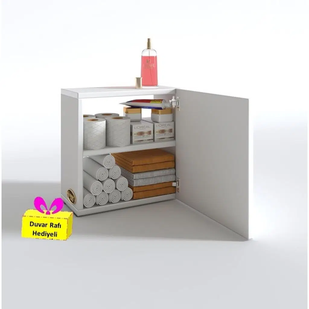 Kenzlife banyo ecza dolabı susanin byz 39*39*20 mutfak komodin (m) arkalıksız + tekli duvar rafı hediyeli