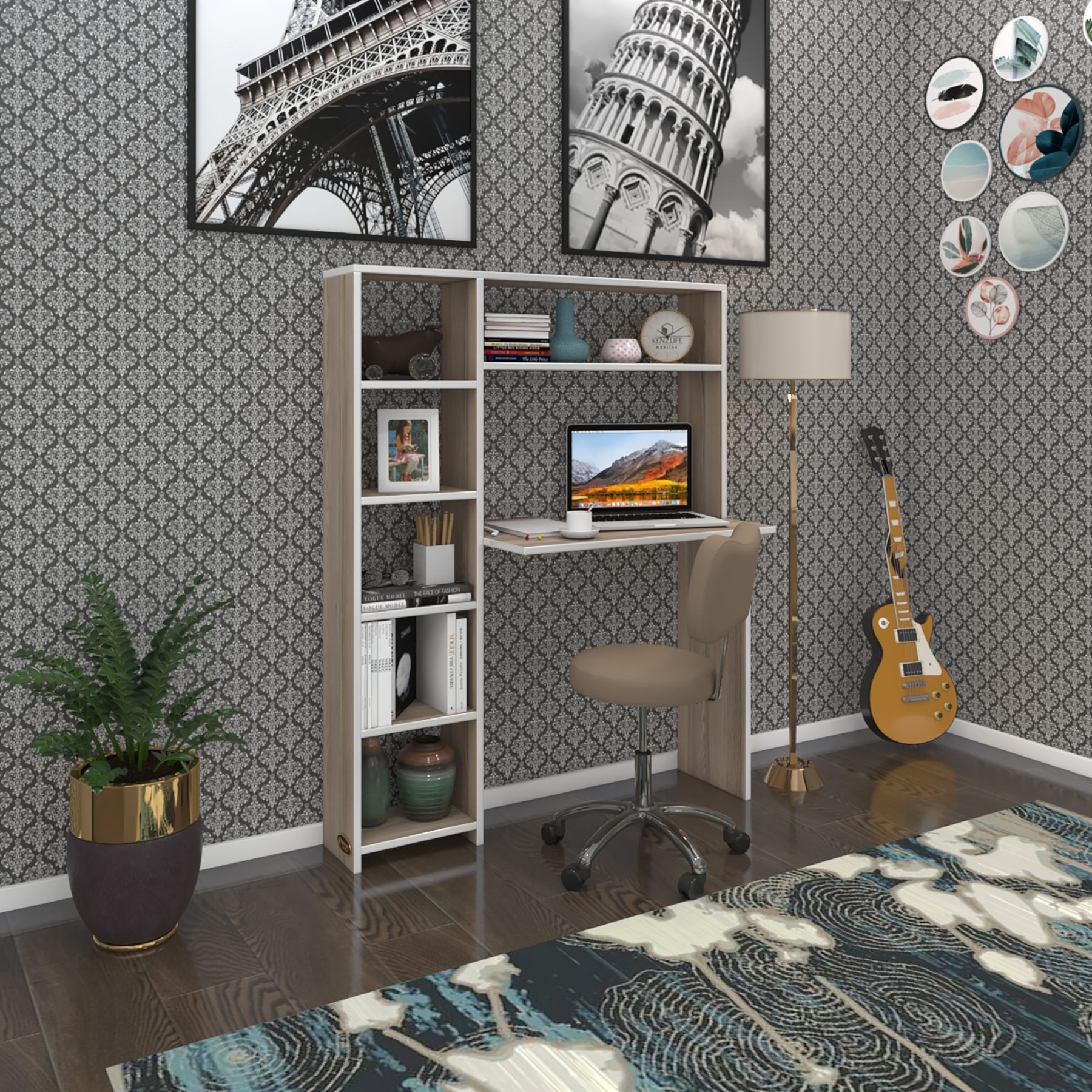 Kenzlife bilgisayar çalışma masası prost crd 140*100*20 kitaplık solda ofis sekreter laptop