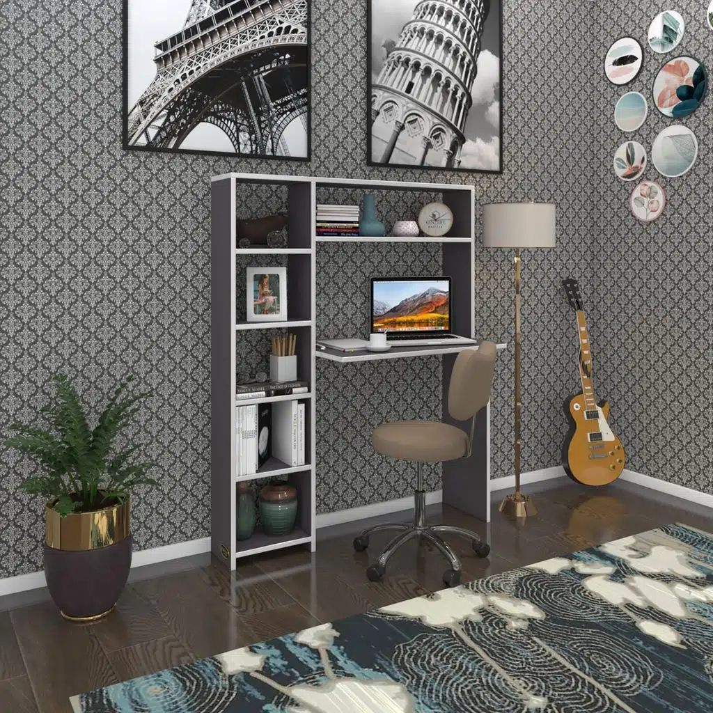 Kenzlife bilgisayar çalışma masası prost gri 140*100*20 kitaplık solda ofis sekreter laptop