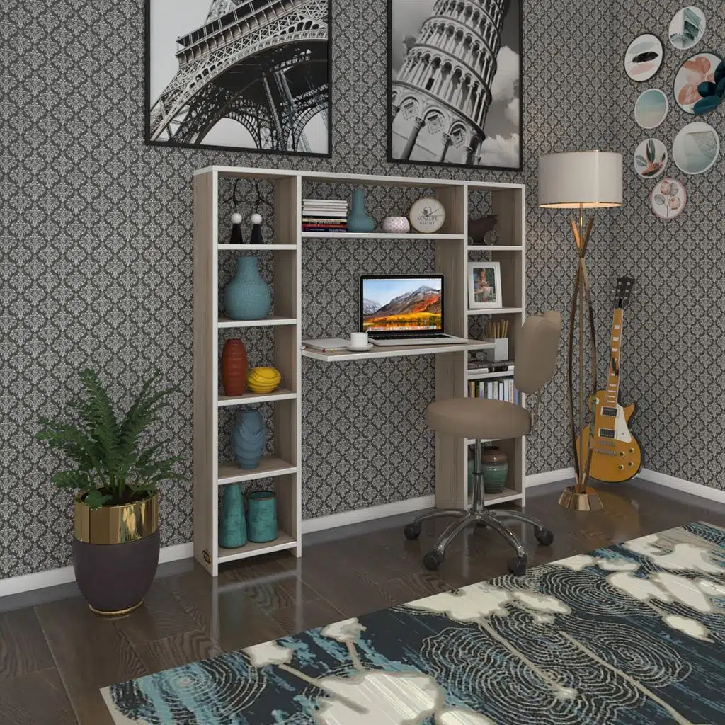 Kenzlife bilgisayar çalışma masası senna crd 140*130*20 kitaplıklı ofis sekreter laptop