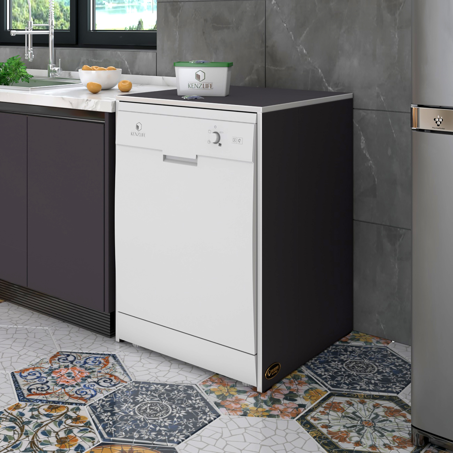 Kenzlife bulaşık&çamaşır&kurutma makinesi dolabı berfu gri 90*70*60 banyo ofis