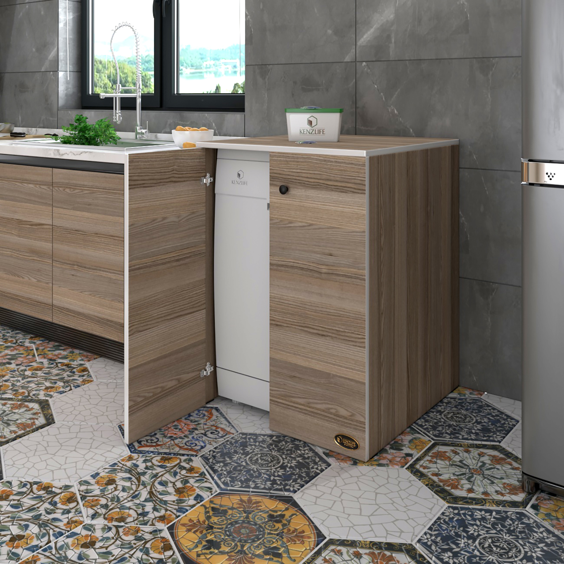 Kenzlife bulaşık&çamaşır&kurutma makinesi dolabı kapaklı nurten crd 90*70*60 banyo ofis