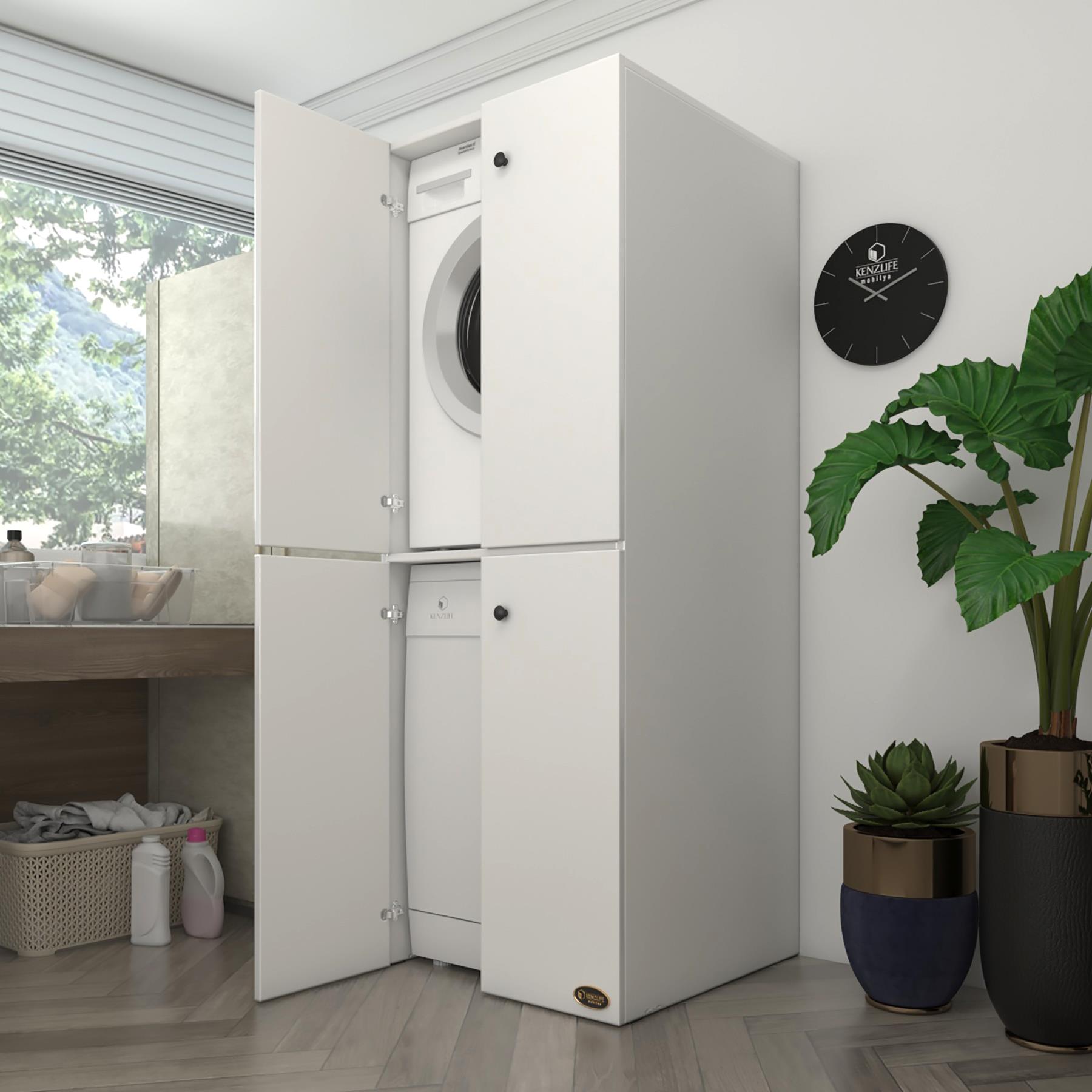 Kenzlife çamaşır-bulaşık makinesi dolabı kapaklı roksanamdf byz 180*70*60 % 100 mdf full mdf banyo çift katlı arkalıksız